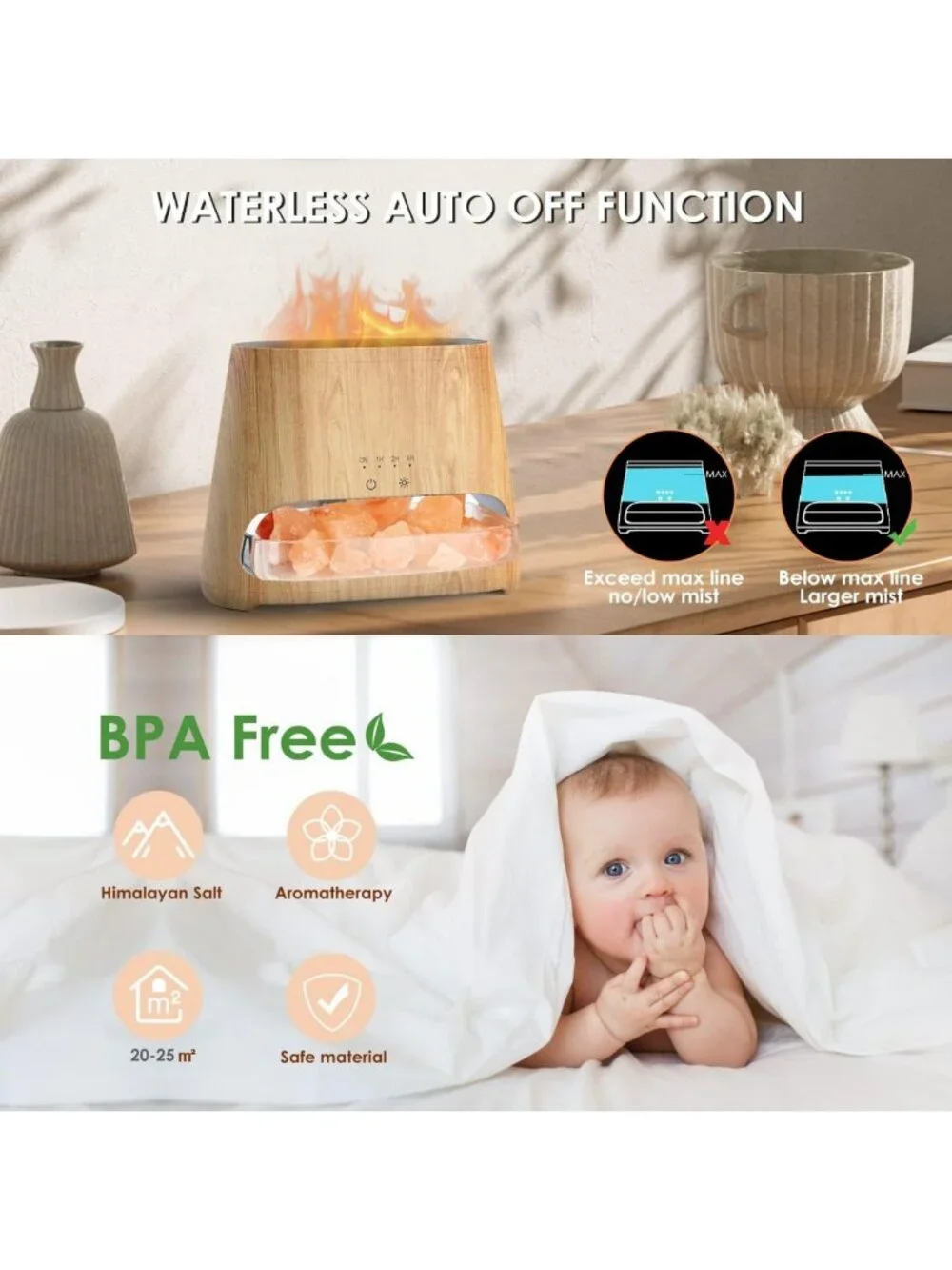 2-in-1 Ultrasonic Essential Oil Diffuser & Himalayan Salt Lamp, Aromatherapy